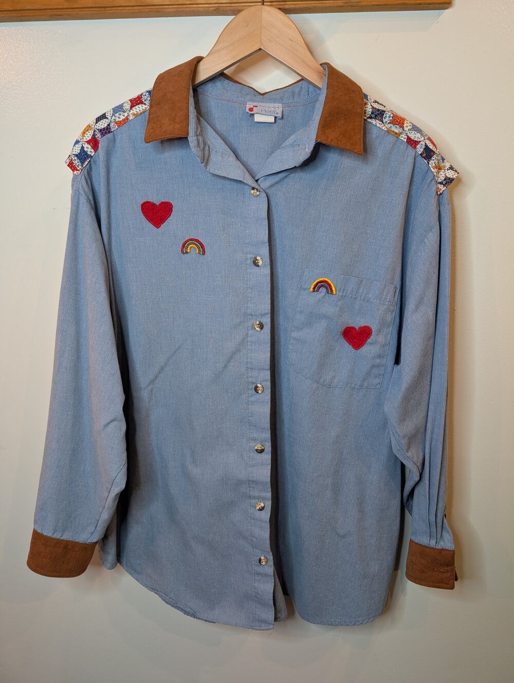 Vintage David Peet Western Shirt Rainbow Heart Embroidered Patchwork Oversized